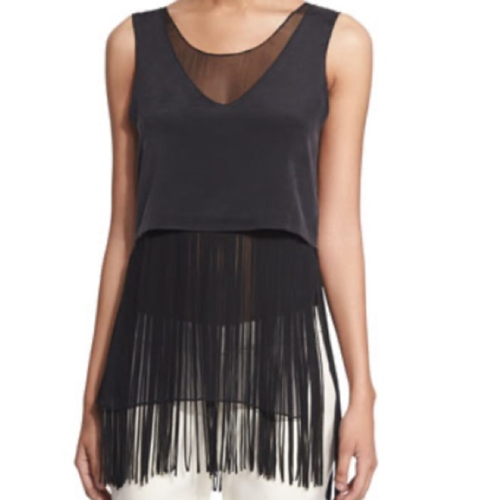 Foundrae Sleeveless Layered Silk Fringe Top